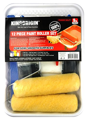 KINGORIGIN 12 Piece Professional The Whole Room,9 inch Paint Roller kit,Paint Rollers,Paint Roller,Paint Roller Cover,Home Repair Tools,Tools,Paint Rollers,Paint Brushes,Drop Cloth,Paint Roller Tray,