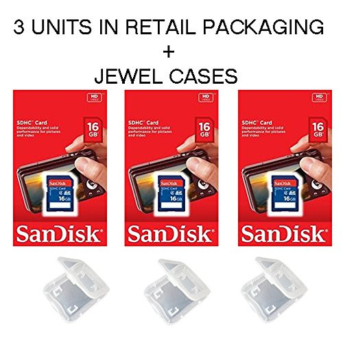 Lot of 3 SanDisk 16GB SD SDHC Class 4 Flash Memory Camera Card SDSDB-016G-B35 Pack + ( 3 Jewel Cases ) 