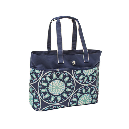 geckobrands Oversized Beach Tote Bag, Blue Medallion - X-Large Pockets and Durable Arm Straps for Pool and Beach