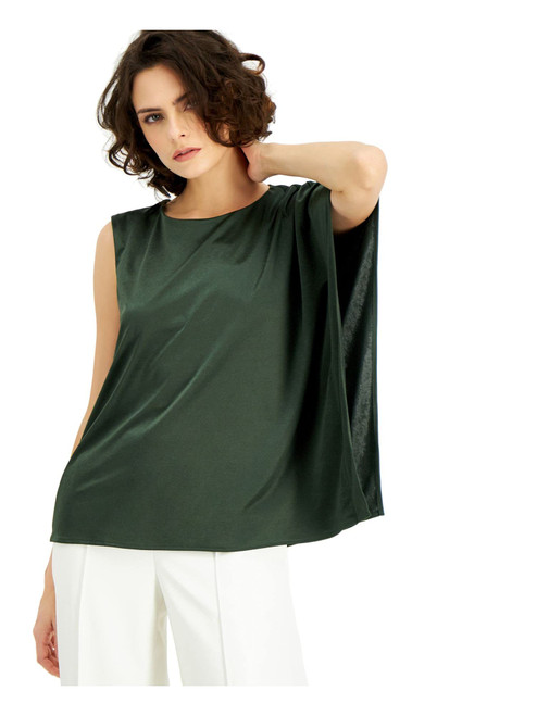 Alfani Womens Solid One Shoulder Blouse, Green, Medium