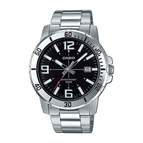 Casio MTP-VD01D-1BV Men's Enticer Stainless Steel Black Dial Casual Analog Sporty Watch