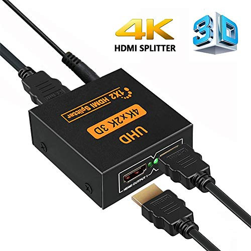 HDMI Splitter 4K HDCP V1.4 Powered HDMI Splitter 1X2 HDMI Splitter Full UHD 4K 1080P Support 4K/2K 3D Resolution (One Input to Two Outputs)