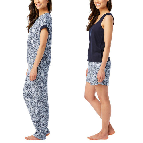 Lucky Brand Ladies' 4-Piece Pajama Set (as1, alpha, x_l, regular, regular, Denim Floral)
