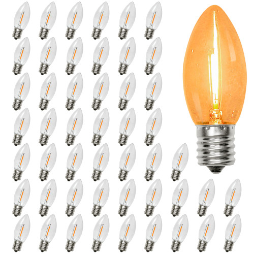 Tiadio C9 LED Christmas Pathway String Light Bulbs,Indoor Outdoor String Light Replacement Bulbs, 0.6W Equivalent to 7W, White Warm 2200K,E17 Base Shatterproof Edison LED Bulbs, Clear Plastic (50)