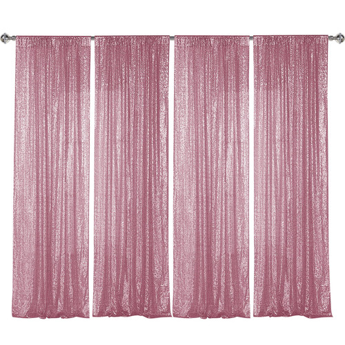 Sugargirl Pink Sequin Backdrop Curtain 4 Panels 2FTx8FT Glitter Pink Background Drapes Sparkle Photography Backdrop for Party Wedding Birthday Wall Decoration