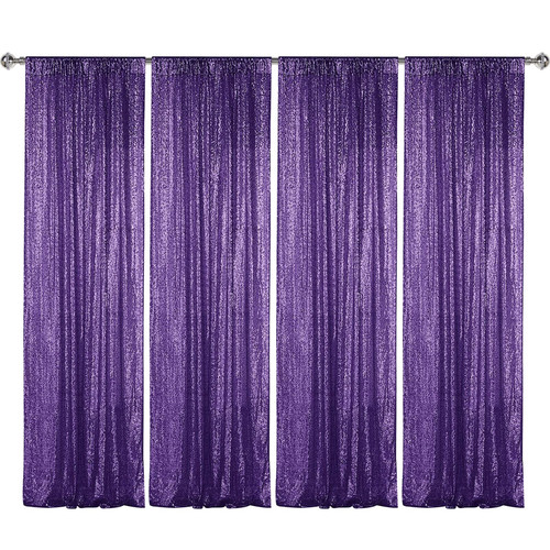 Sugargirl Purple Sequin Backdrop Curtain 4 Panels 2FTx8FT Glitter Purple Background Drapes Sparkle Photography Backdrop for Party Wedding Birthday Wall Decoration