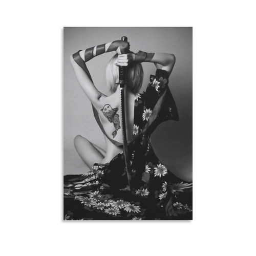 Posters Japanese Wall Art Japanese Geisha Tattooed Girls Cool Female Samurai Posters Canvas Painting Posters And Prints Wall Art Pictures for Living Room Bedroom Decor 08x12inch(20x30cm) Unframe-styl