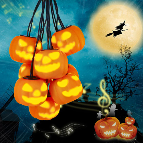 Talking Jack O Lantern - Halloween Decorations Outdoor Scary Hanging Lighted Pumpkins with Music Animation - 8 Pack LED Waterproof Pumpkin Lantern String Lights