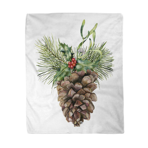 rouihot 50x60 Inches Throw Blanket Watercolor Pine Cone Christmas Tree Branch Holly and Mistletoe Warm Cozy Print Flannel Home Decor Comfortable Blanket for Couch Sofa Bed