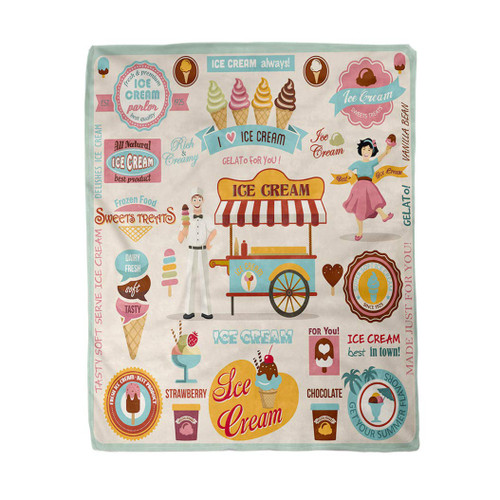 rouihot 50x60 Inches Flannel Throw Blanket Brown Cone Collection of Ice Cream Retro Sundae Sweet Home Decorative Warm Cozy Soft Blanket for Couch Sofa Bed