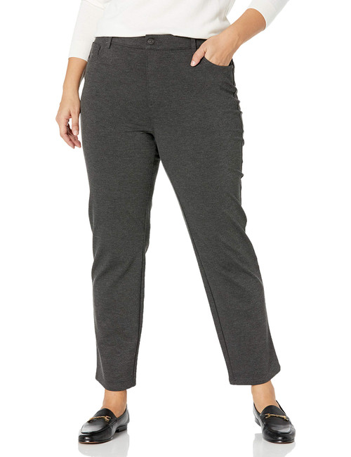 Gloria Vanderbilt Women's Size Amanda Ponte High Rise Knit Pant, Heather Grey, 16 Plus Regular