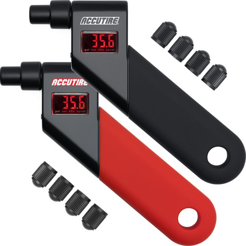 Accutire MS-4021R Digital Tire Pressure Gauge with 4 Valve Caps, 5-150psi (psi, bar, kPa, kg/cm2)(1 Red, 1 Black)