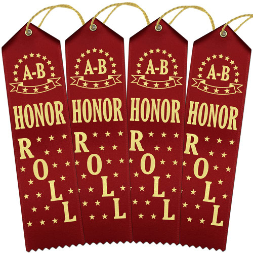 RibbonsNow"A-B" Honor Roll Award Ribbons - 100 Red Ribbons with Card & String