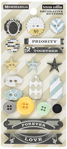 Teresa Collins 19-Piece Memorabilia Decorative Buttons and Chipboard