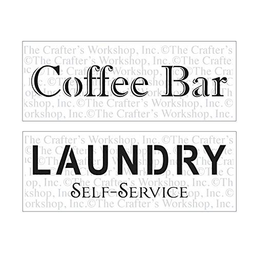 Crafter's Workshop Coffee Bar & Laundry Stencil 2 Pack, Reusable Stenciling Templates for Art Journaling, Mixed Media, and Scrapbooking