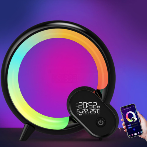 Smart night light lamp,Flevo Wake Up Light for bedroom,Smart alarm clock with Bluetooth APP and Remote control Control,bedside lamp for Sleep Aid,Snooze,Natural Sounds,Nightlight,Child Ideal for Gift