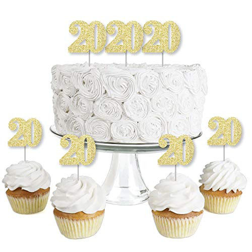 Gold Glitter 20 - No-Mess Real Gold Glitter Dessert Cupcake Toppers - 20th Birthday Party Clear Treat Picks - Set of 24