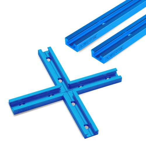 POWERTEC 71712 36 Inch Double-Cut Profile Universal T-Track with Predrilled Mounting Holes with Intersection Kit