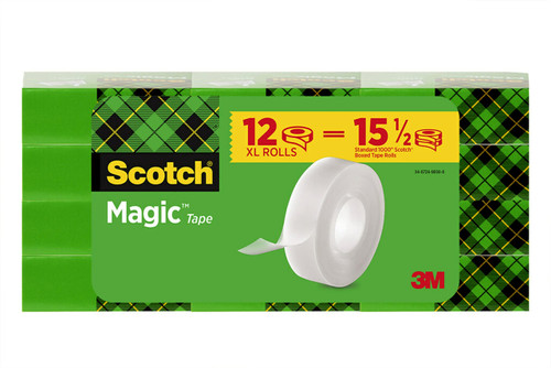 Scotch Magic Tape 12-Roll Cabinet Pack, Numerous Applications, Invisible, Engineered for Repairing, 3/4 x 1296 Inches