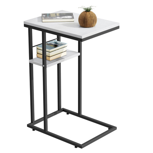 QZIXB C Shaped End Table, Side Table for Sofa Couch and Bed, Small Side Table with Metal Frame for Small Spaces, Living Room, Bedroom, Snack Table (White) QZIXB C Shaped End Table, Side Table for Sofa Couch and Bed, Small Side Table with Metal Frame for Small Spaces, Living Room, Bedroom, Snack Table (White)