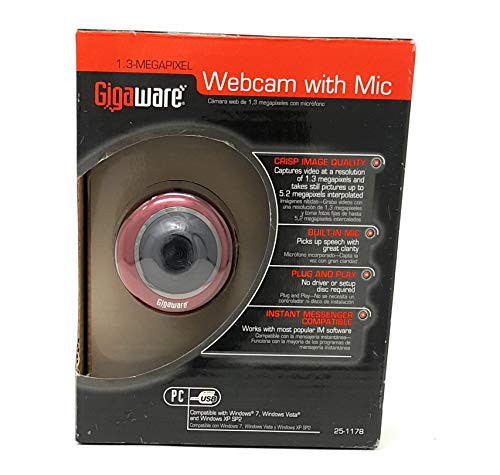 Gigaware 1.3 MP Webcam with Microphone Red 25-1178