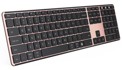 seenda Multi Device Wireless Bluetooth Keyboard, Rechargeable Full Size Slim Keyboard Compatible for Win 7/8/10, Laptop, MacBook Pro/Air, iPad, Tablet - Black Rose Gold