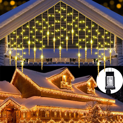 Icicle Christmas Lights Outdoor, Upgraded 360 LED 29.5ft 8 Modes Icicle Curtain Fairy Lights with 60 Mini Drops Icicle Twinkle Lights for Holiday, Party, Wedding, Christmas Decorations Warm White Icicle Christmas Lights Outdoor, Upgraded 360 LED 29.5ft 8 Modes Icicle Curtain Fairy Lights with 60 Mini Drops Icicle Twinkle Lights for Holiday, Party, Wedding, Christmas Decorations Warm White