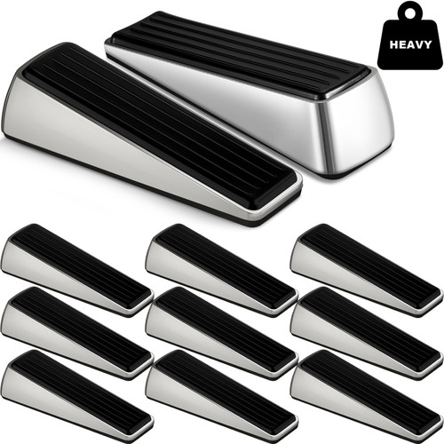 Kigley 10 Pcs Metal Door Stop Heavy Duty Door Stop Wedge Rubber Door Stoppers for Door Bottom Carpet Tile Concrete Wooden Floor