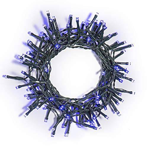 LampLust Blue Holiday String Lights - 100 LED Lights, Battery Operated, 17.5 Ft, Includes Auto Timer Feature and 8 Lighting Modes, for Indoor or Outdoor Use