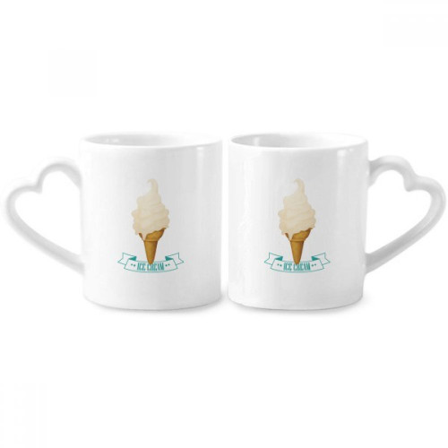White Cream Popsicles Ice Cream Cones Couple Porcelain Mug Set Ceramic Lover Cup Heart Handle