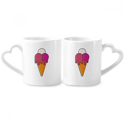 White Red Melt Sweet Ice Cream Cone Pattern Couple Porcelain Mug Set Ceramic Lover Cup Heart Handle