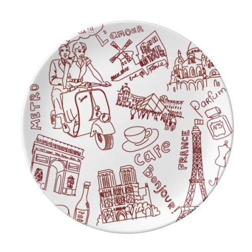 France Triumphal Arch Louvre Eiffel Tower Plate Decorative Porcelain Salver Tableware Dinner Dish
