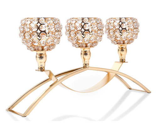 Gold Crystal Beaded Candle Holders 3 Arms Candelabra Tea Lights Candle Holder Wedding Coffee Dining Table Centerpiece Table Decorations Living Room Dinner Table Decor Gifts for Women Wife Mom