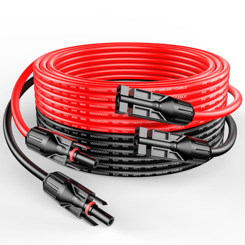 RICH SOLAR 10 Gauge 10AWG One Pair 20 Feet Red + 20 Feet Black Solar Panel Extension Cable Wire with Female and Male Connectors