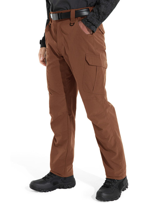 KFUBUO Men's Lightweight Ripstop Tactical Cargo Pants, Water Resistant Hiking Work Pants Relaxed Fit Brown