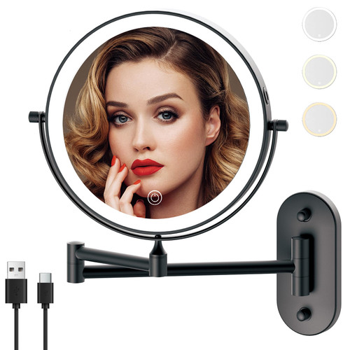 MIROAMZ Rechargeable Wall Mounted Lighted Makeup Vanity Mirror 8 Inch Double Sided 1X 10X Magnifying Bathroom Mirror, 3 Color Lighting, Touch Screen Dimming, 360 Rotation Shaving Mirror MIROAMZ Rechargeable Wall Mounted Lighted Makeup Vanity Mirror 8 Inch Double Sided 1X 10X Magnifying Bathroom Mirror, 3 Color Lighting, Touch Screen Dimming, 360 Rotation Shaving Mirror