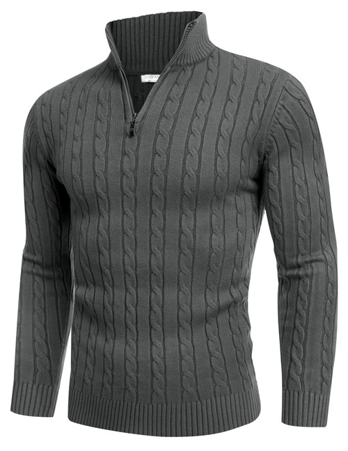 COOFANDY Men's Quarter Zip Sweater Slim Fit Casual Knitted Turtleneck Pullover Mock Neck Polo Sweater