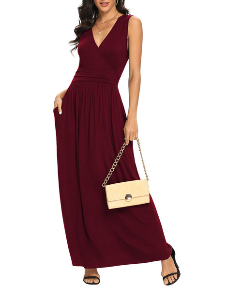 LILBETTER Women Sleeveless Deep V Neck Loose Plain Long Maxi Casual Dress(Wine Red,X-Large) LILBETTER Women Sleeveless Deep V Neck Loose Plain Long Maxi Casual Dress(Wine Red,X-Large)
