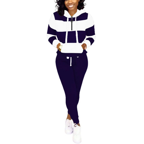Nimsruc Two Piece Outfits For Women Jogging Suits Casual Sweatsuits Jogger Tracksuits Long Sleeve Hoodie Matching Sets White Blue XXL