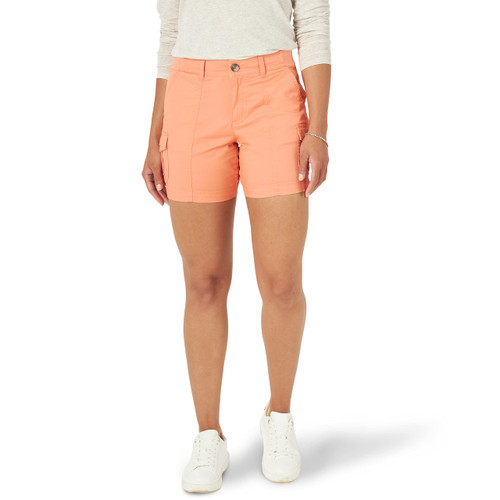 Lee Women's Flex-to-Go Mid-Rise Seamed Cargo Short, Papaya, 14