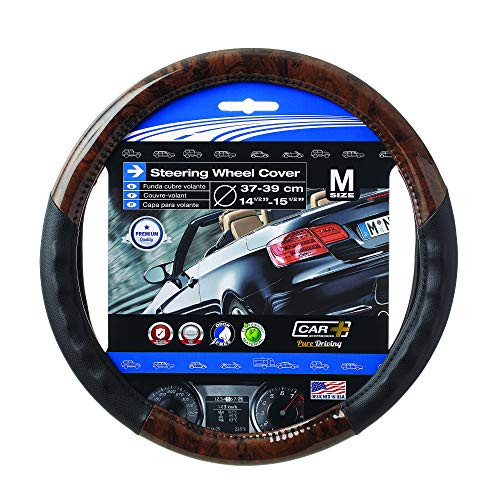 SUMEX Wood Grain Steering Wheel Cover Black fits all 14.5" to 15.5" Steering Wheels (Dark Wood Grain)
