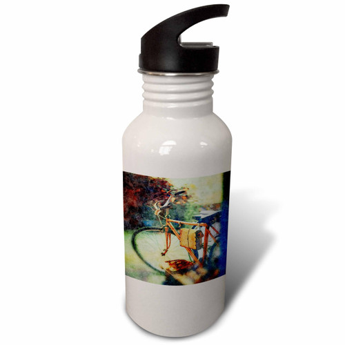 3dRose A Bike Leaning Against A Bench Image Of Watercolor Painting - Water Bottles (wb-377345-2)