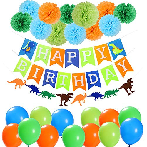 Jblcc Dinosaur Party Supplies Decorations - Dinosaur Happy Birthday Banner, Dinosaur Felt Garland,Tissue pom pom flowers,Dinosaur theme latex Balloons for Child Birthday Party Decorations Jblcc Dinosaur Party Supplies Decorations - Dinosaur Happy Birthday Banner, Dinosaur Felt Garland,Tissue pom pom flowers,Dinosaur theme latex Balloons for Child Birthday Party Decorations
