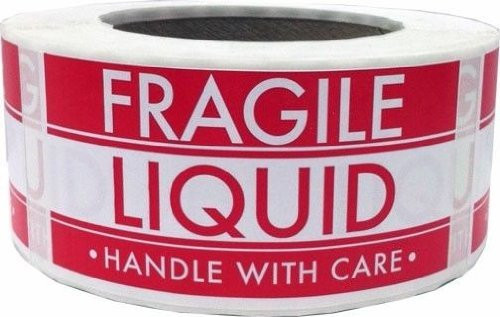 Fragile Liquid Handle with Care Warning Labels 2X 4" Shipping Inventory Stickers for Warehouse - 500 On A Roll