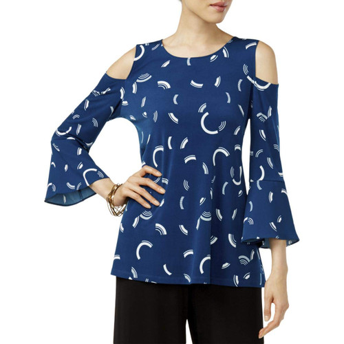 Alfani Womens Cold-Shoulder Knit Blouse, Blue, Large