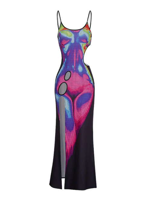 CLUBBING OUTFIT Sexy Dresses for Women Date Night, Cami Bodycon Dress Cut Out Waist with Split Tight Y2K Dress Clubwear Night Out Pencil Dresses Purple Large