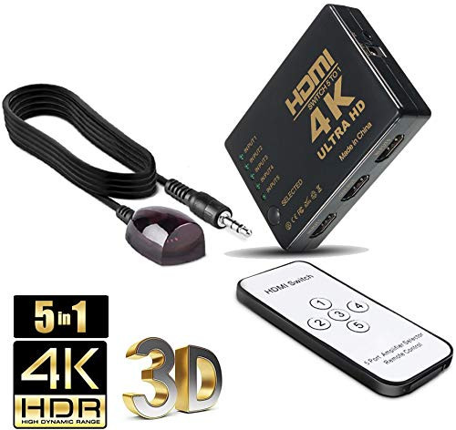 4K HDMI Switch Splitter Adapter - Intelligent 5 Input Port HDMI Switcher and Splitter for Device Support - Full HD1080p, 4K and 3D with IR Remote 4K HDMI Switch Splitter Adapter - Intelligent 5 Input Port HDMI Switcher and Splitter for Device Support - Full HD1080p, 4K and 3D with IR Remote