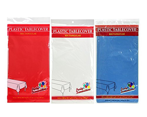 Party Dimensions 54" x 108" Rectangular Tablecovers / Tablecloths - Bundle of 6 - Red, White & Blue