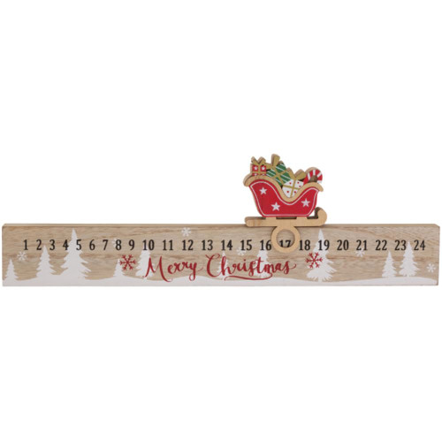 Boston International Advent Calendar Christmas Countdown Sign Tabletop Mantel Shelf Winter Holiday Decorations for Home, 15.75" x 4.75", Sleigh