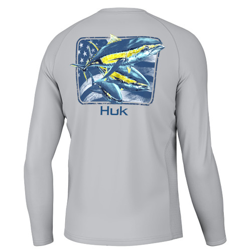 HUK Men's Standard Pursuit Long Sleeve, Sun Protecting Fishing Shirt, KC Tuna Stripes-Harbor Mist, 3X-Large
